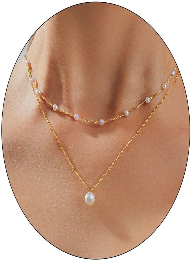 Partm Pearl Necklace for Women Layered Trendy 14K Gold Plated Dainty Pearl Pendant Choker Set Handmade Pearls Strand Gold Necklace Stack Simple Cute Jewelry Gifts for Women - Image 1